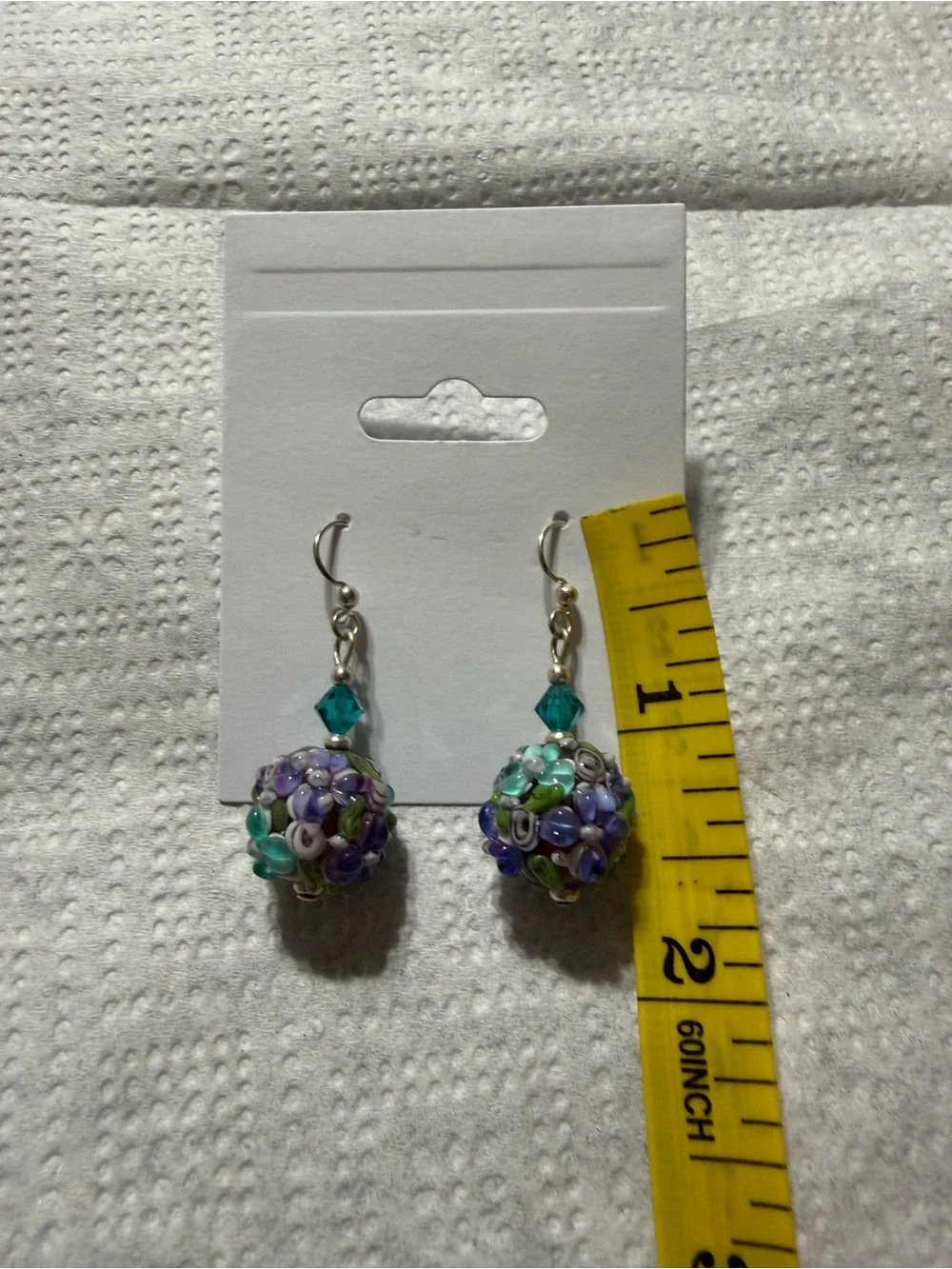 Source Unknown Floral Cluster Glass Bead Earrings - Purple & Teal